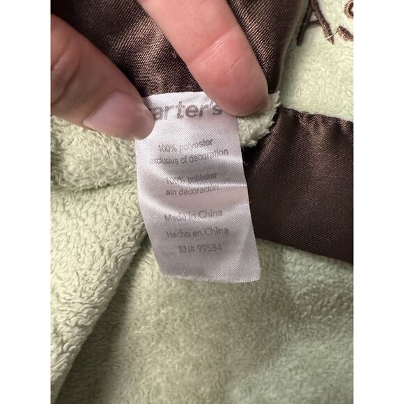 Vtg Carters Green Monkey Baby Blanket Security Lovey Going Bananas Brown Satin - Picture 4 of 6